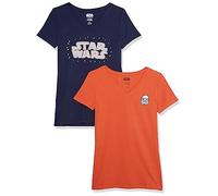 Amazon Essentials Disney | Marvel | Star Wars | Princess Women's Classic-Fit Short-Sleeve V-Neck T-Shirt, Pack of 2, Star Wars Logo, XXL