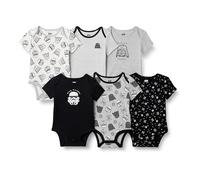 Amazon Essentials Disney | Marvel | Star Wars Unisex Babies' Short-Sleeve Bodysuits, Baby Vests, Pack of 6, Star Wars Tiny Troopers, 0 Months