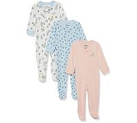 Amazon Essentials Disney | Marvel | Star Wars Unisex Babies' Snug-Fit Cotton Footed Pajamas, Pack of 3, Alice Tea Party, Newborn