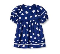Amazon Essentials Girls' 100% Cotton Puff-Sleeve Fit & Flare Dress, Navy Abstract Dots, 10 Years
