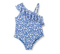 Amazon Essentials Girls' Asymmetric Frill One-Piece Swimsuit, Blue Ditsy Floral, 5 Years