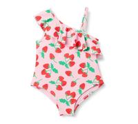 Amazon Essentials Girls' Asymmetric Frill One-Piece Swimsuit, Pink Tomato Red Strawberries, 2 Years