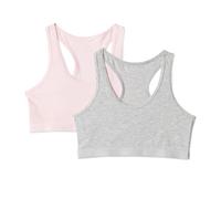 Amazon Essentials Girls' Cotton Jersey Racerback Crop Top First Bra, Pack of 2, Medium Grey Heather / Pale Pink, 11-12 Years