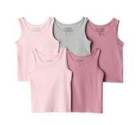 Amazon Essentials Girls' Cotton Jersey Vest Undershirt, Pack of 5, Mauve / Pale Pink / Heather Grey, 11-12 Years