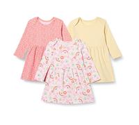 Amazon Essentials Girls' Cotton Long-Sleeved Dress, Pack of 3, Floral/Pale Yellow, 2 Years