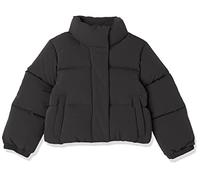 Amazon Essentials Girls' Cropped Full-Zip Puffer Jacket (Quilted Matte or Sherpa Fleece), Black, Small