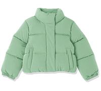Amazon Essentials Girls' Cropped Full-Zip Puffer Jacket (Quilted Matte or Sherpa Fleece), Sage Green, Large