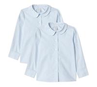 Amazon Essentials Girls' Easy-Iron Long-Sleeve Peter Pan School Uniform Shirt, Pack of 2, Light Blue - 2 Pack, 7-8 Years