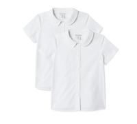Amazon Essentials Girls' Easy-Iron Short-Sleeve Peter Pan Collar School Uniform Shirt, Pack of 2, Bright White - 2 Pack, 9-10 Years