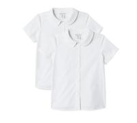 Amazon Essentials Girls' Easy-Iron Short-Sleeve Peter Pan Collar School Uniform Shirt, Pack of 2, Bright White - 2 Pack, 5-6 Years