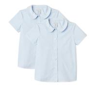 Amazon Essentials Girls' Easy-Iron Short-Sleeve Peter Pan Collar School Uniform Shirt, Pack of 2, Light Blue - 2 Pack, 11-12 Years