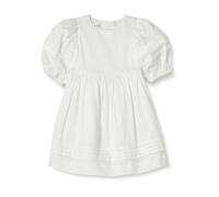 Amazon Essentials Girls' Fit and Flare Cotton Sateen Puff-Sleeve Dress, White, 11-12 Years