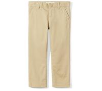 Amazon Essentials Girls' Flat Front Uniform Chino Trousers with Adjustable Stretch, Khaki Brown, 10 Years