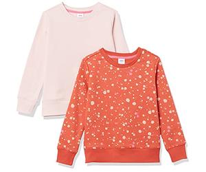 Amazon Essentials Girls' Fleece Crewneck Pullover Sweatshirts, Pack of 2, Light Pink/Orange Floral, Small