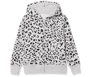 Amazon Essentials Girls' Fleece Zip-Up Hoodie Sweatshirt, Light Grey Heather Animal, 5 Years