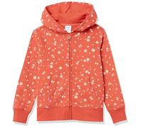 Amazon Essentials Girls' Fleece Zip-Up Hoodie Sweatshirt, Orange Floral, 4 Years