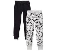 Amazon Essentials Girls' Joggers, Pack of 2, Black/Light Grey Heather Cheetah, 2 Years