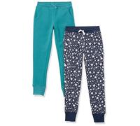 Amazon Essentials Girls' Joggers, Pack of 2, Navy Stars/Teal Green, 8 Years