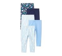 Amazon Essentials Girls' Leggings, Blue/Floral/French Stripe, 4 Years
