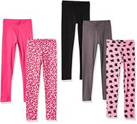 Amazon Essentials Girls' Leggings, Pack of 5, Animal Print/Black/Cat/Dark Grey/Pink, 9-10 Years