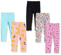 Amazon Essentials Girls' Leggings, Pack of 5, Aqua Blue/Black/Light Pink Fruit/Pink/Purple Seashells, 8 Years