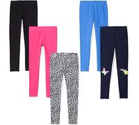 Amazon Essentials Girls' Leggings, Pack of 5, Black/Blue/Navy/Pink/White Hearts, 4 Years