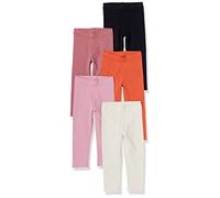 Amazon Essentials Girls' Leggings, Pack of 5, Black/Blush/Ivory/Orange/Pink, 8 Years