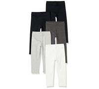 Amazon Essentials Girls' Leggings, Pack of 5, Black/Dark Grey/Light Grey/White, 6-7 Years