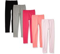 Amazon Essentials Girls' Leggings, Pack of 5, Black/Grey Heather/Light Pink/Peach/Red, 4 Years