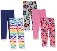 Amazon Essentials Girls' Leggings, Pack of 5, Blue/Grey/Pink/Strawberries/Waves, 3 Years
