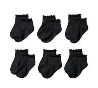 Amazon Essentials Girls' Lettuce Edge Ankle Socks, Pack of 6, Black, M (4-8 Years)