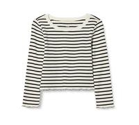 Amazon Essentials Girls' Long Sleeve Cropped Rib Top, Eggshell White Black French Stripes, 8 Years