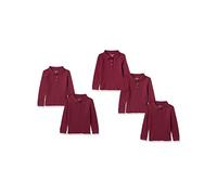 Amazon Essentials Girls' Long-Sleeve Interlock Polo Shirts, Pack of 5, Burgundy, 4 Years