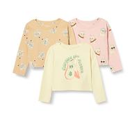 Amazon Essentials Girls' Long-Sleeved Cotton T-Shirts, Pack of 3, Cool Cat/Tiger/Tropical Fruit, 5 Years