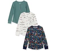 Amazon Essentials Girls' Long-Sleeved Knitted Thermal T-Shirt, Pack of 3, Bottle Green/Navy Floral/White Horses, 2 Years