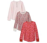 Amazon Essentials Girls' Long-sleeved Knitted Thermal T-shirt, Pack of 3, Light Pink/Red Leaf/White Floral, 4 Years