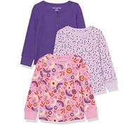 Amazon Essentials Girls' Long-Sleeved Knitted Thermal T-Shirt, Pack of 3, Purple/Folk Floral, 10 Years