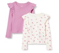 Amazon Essentials Girls' Long-Sleeved Ruffled T-Shirt, Pack of 2, Butterflies/Mauve, 9 Years