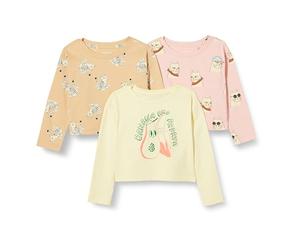 Amazon Essentials Girls' Long-Sleeved T-Shirts, Pack of 3, Cool Cat/Tiger/Tropical Fruit, 5 Years