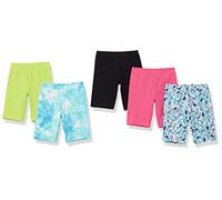 Amazon Essentials Girls' Midi Cycling Shorts, Pack of 5, Black/Blue Mermaids/Green/Pink/Tie Dye, 8 Years