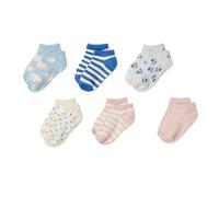 Amazon Essentials Girls' No Show Patterned Socks, 6 Pairs, Pink/Blue Floral, Large (8-12 Years)