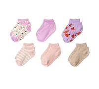 Amazon Essentials Girls' No Show Patterned Socks, 6 Pairs, Pink/Purple Fruit, Large (8-12 Years)