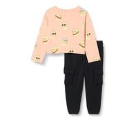 Amazon Essentials Girls' Relaxed-Fit Cotton Jersey Long-Sleeve T-Shirt And French Terry Pull-On Trousers Set, Black/Cool Cat, 6-7 Years