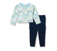 Amazon Essentials Girls' Relaxed-Fit Cotton Jersey Long-Sleeve T-Shirt And French Terry Pull-On Trousers Set, Fruit/Navy, 11-12 Years