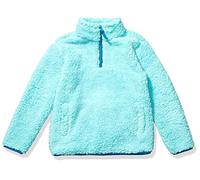 Amazon Essentials Girls' Sherpa Fleece Quarter-Zip Jacket, Aqua Blue, 8 Years