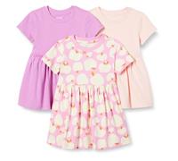 Amazon Essentials Girls' Short Sleeve Jersey Dress, Pack of 3, Apples/Mauve/Pink, 11-12 Years