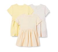 Amazon Essentials Girls' Short Sleeve Jersey Dress, Pack of 3, Beige/Oatmeal Heather/Pastel Yellow, 5 Years