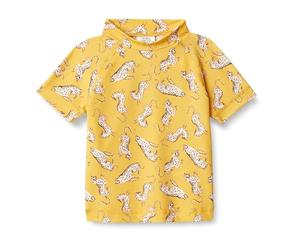 Amazon Essentials Girls' Short-Sleeved Rashguard T-Shirt, Golden Yellow Beige Leopard, 10 Years