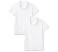 Amazon Essentials Girls' Short-Sleeved Uniform Interlock Polo Shirt, Pack of 2, White, 6-7 Years