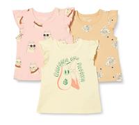 Amazon Essentials Girls' Sleeveless Ruffle T-Shirt, Pack of 3, Cool Cat/Tiger/Tropical Fruit, 8 Years